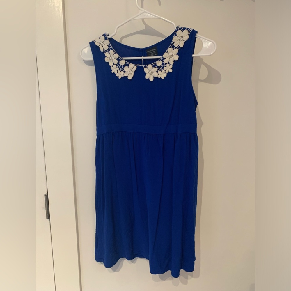 Blue Kids Dress With Embroidered Neckline